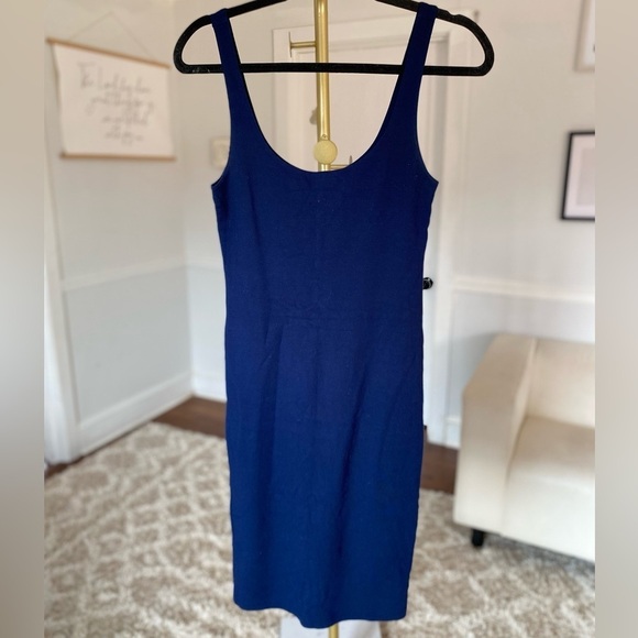 Minimalist Modern Core Navy Sleeveless Bodycon Midi Dress Timeless Appeal Sz S - Picture 2 of 6